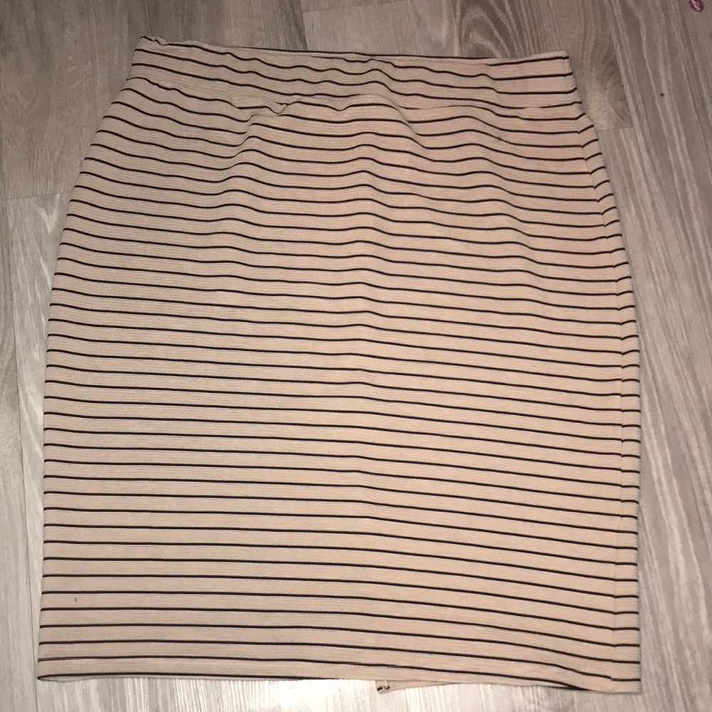 Tan/blue striped stretch pencil skirt 3x
